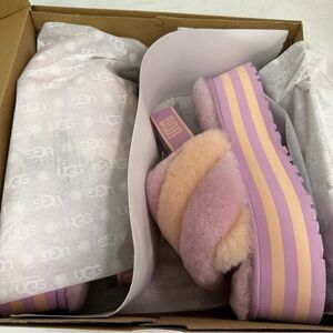 New Ugg Disco Stripe Slide Platform Sandal Slippers Purple Pink Dusk Combo